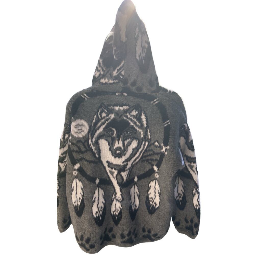 Vintage Wool Hoodie Graphic Full Zip Ecuador Sweater Men's L Native feathers - Picture 2 of 14